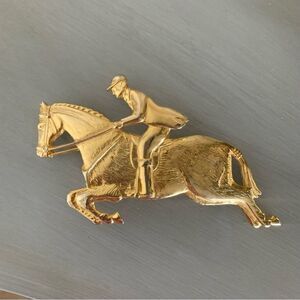 Vintage Douglas Paquette Gold Horse Jockey Belt Buckle